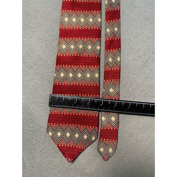 Elizabeth Neill Cravatte Mens Red Geometric Diamond Pattern Tie Silk Made in USA - Picture 2 of 5